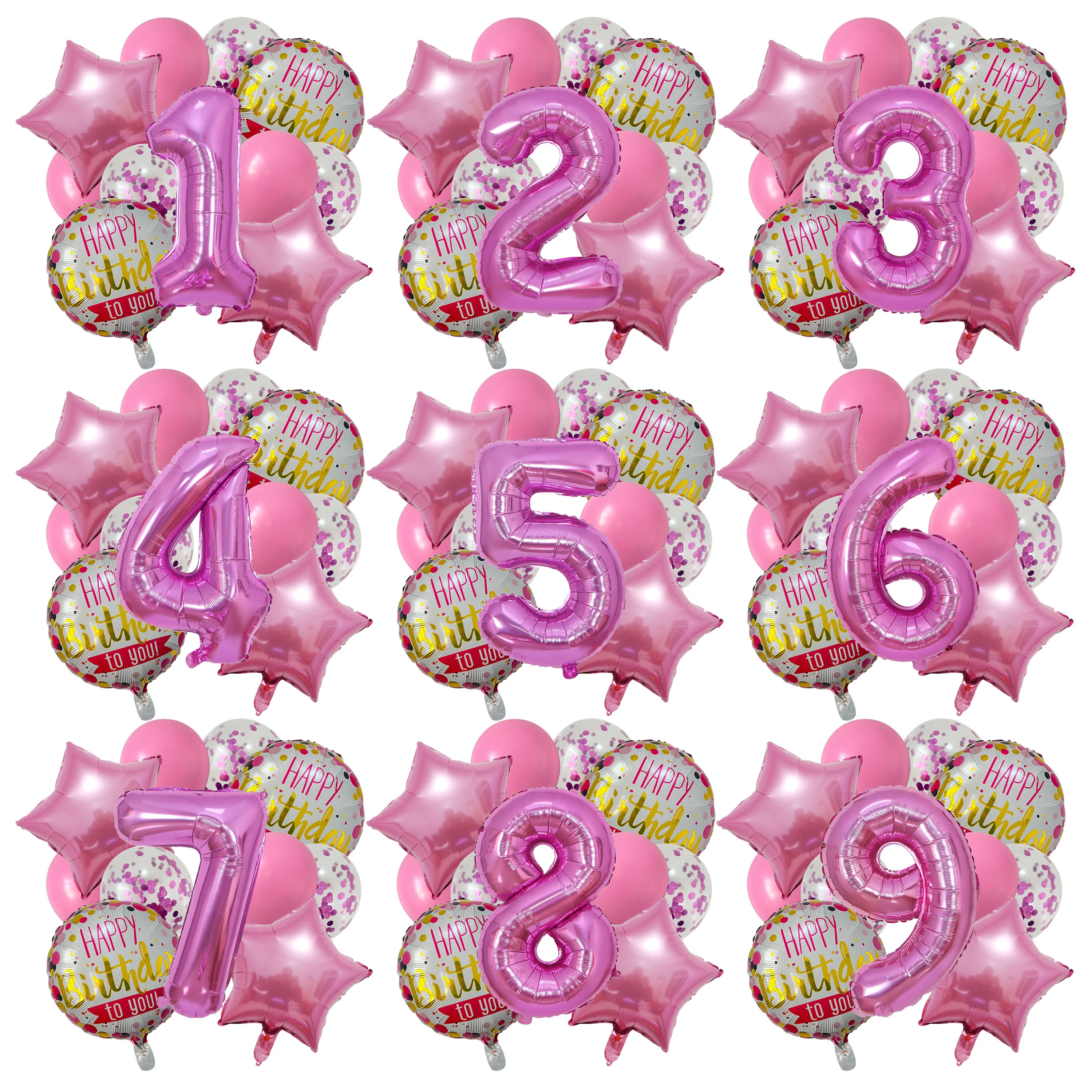 13 unids/bolsa globos rosas globos de números mixtos decoraciones para fiesta de cumpleaños globos de cumpleaños para niñas 1 2 3 4 5 6 7 8 9 10 años