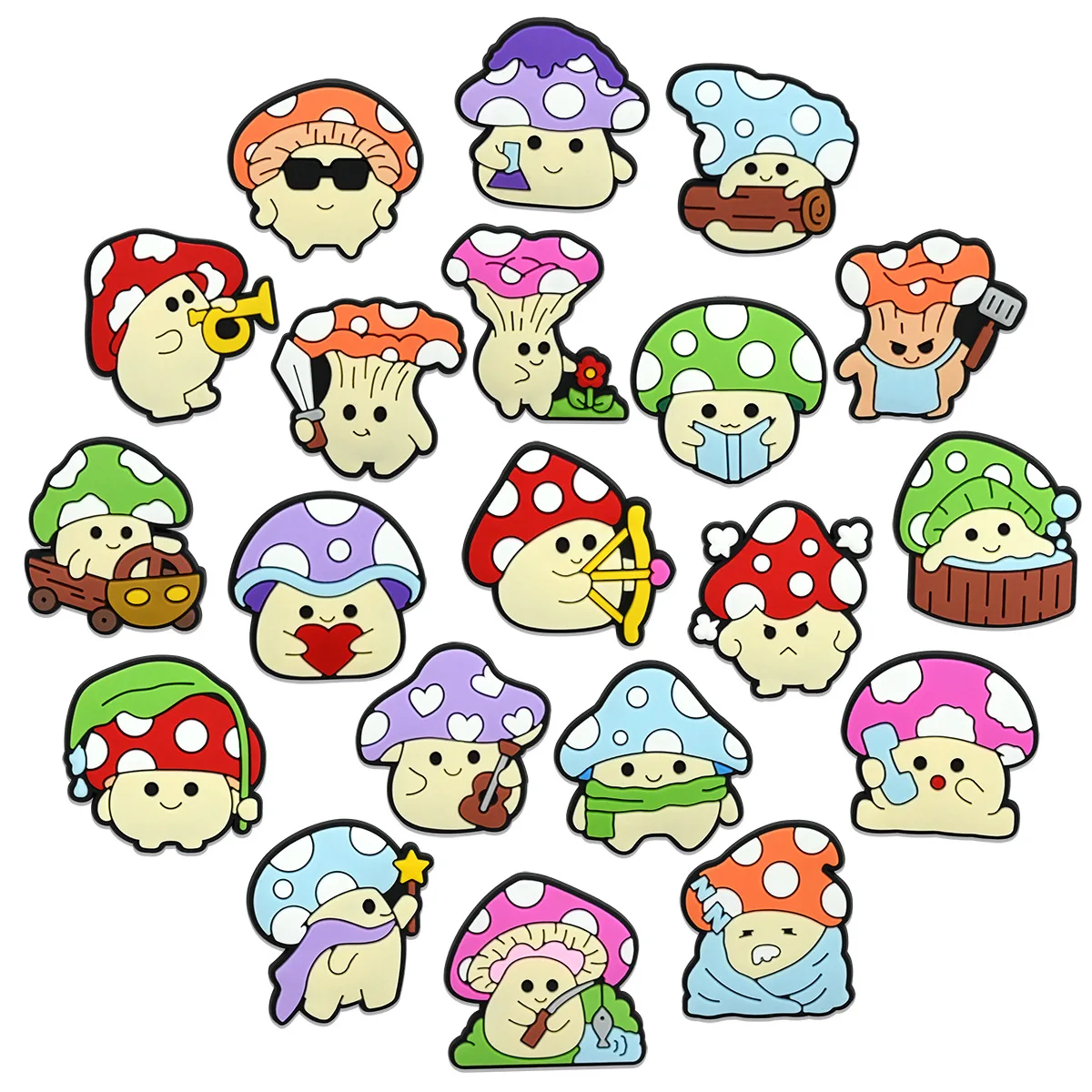 20pcs New Design Popular Mini Forest Mushroom Shoe Ornaments Waterproof PVC Garden Clogs Cute Toadstool Daily Matching Decor