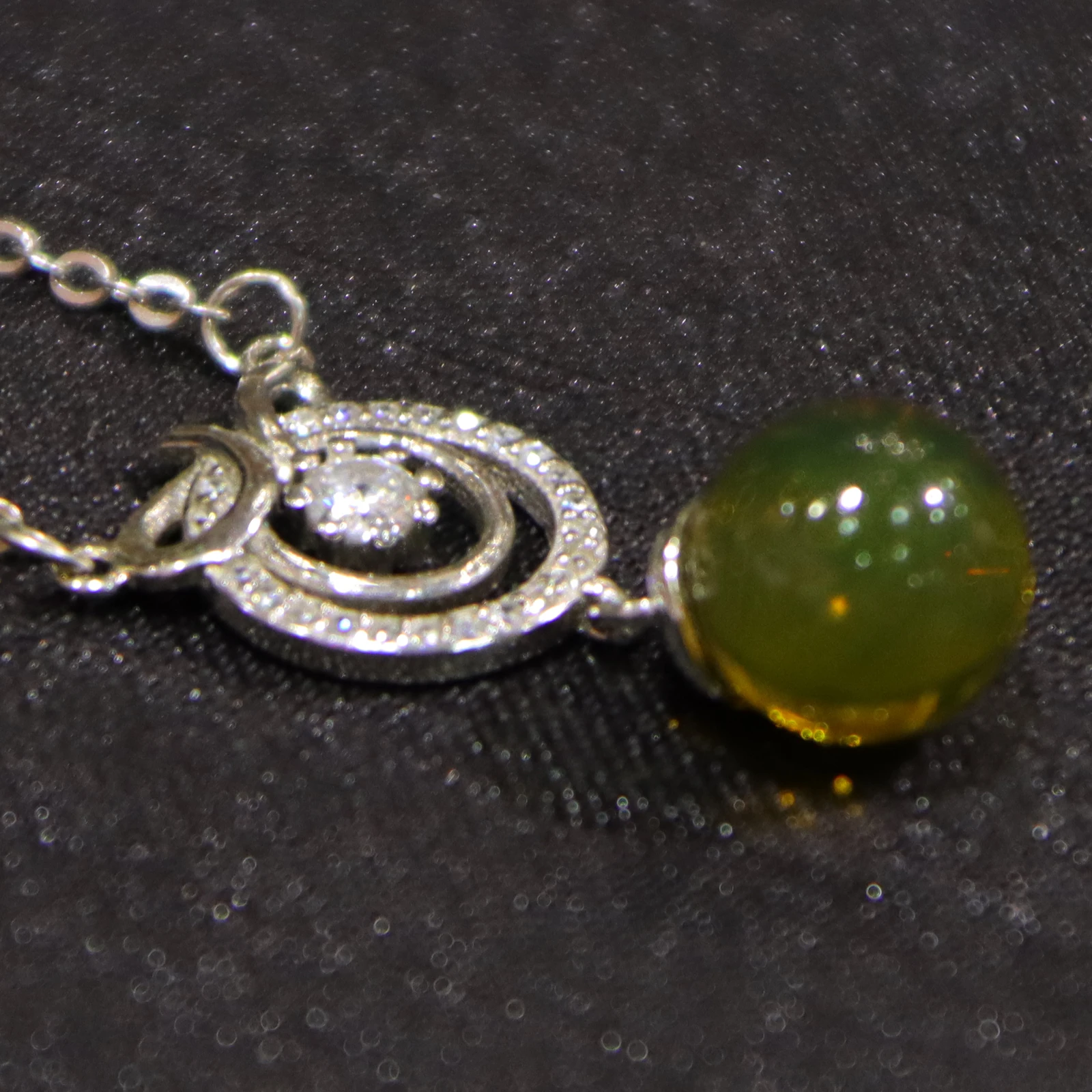 Pure Silver Inlaid Natural Mexican Blue Amber Pendant Double Loop Clasp Design 8mm Bead