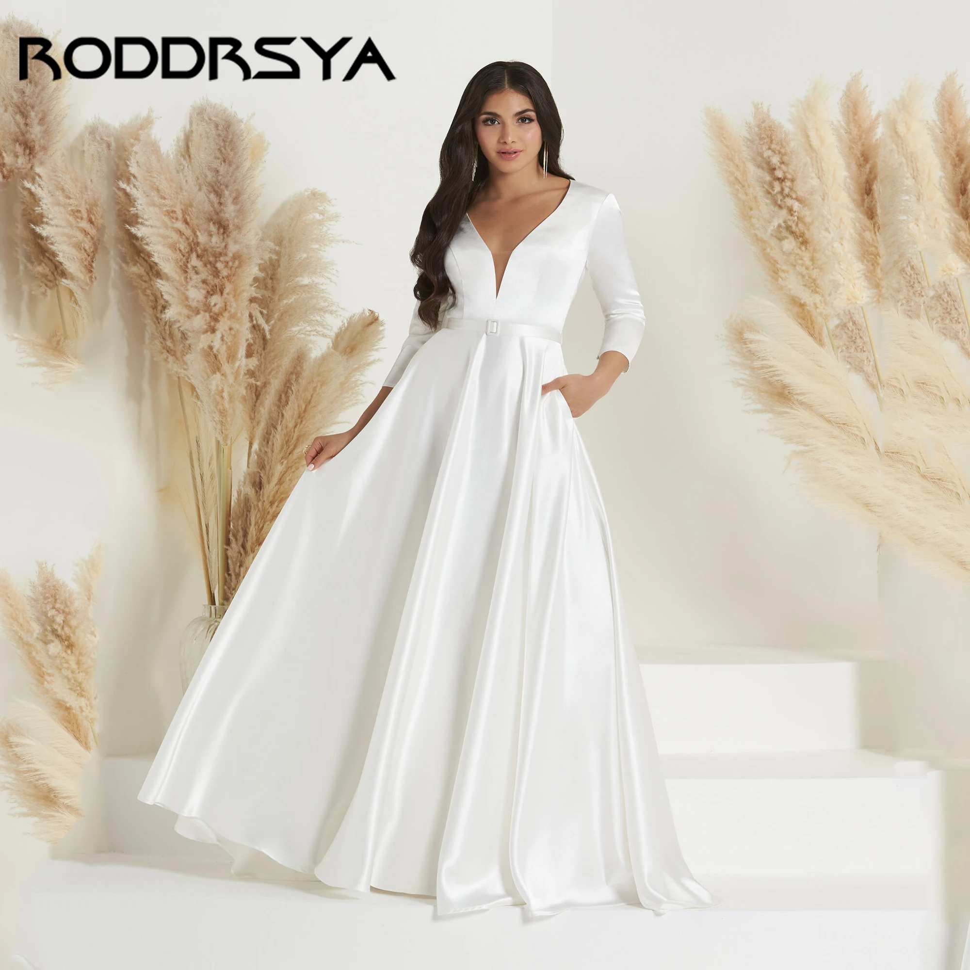 

Cutout Back V-Neck Luxury Wedding Dress Long Sleeves A-Line Sexy Bride Gowns Vestido De Novia Sweep Train Corto 2025 Customized