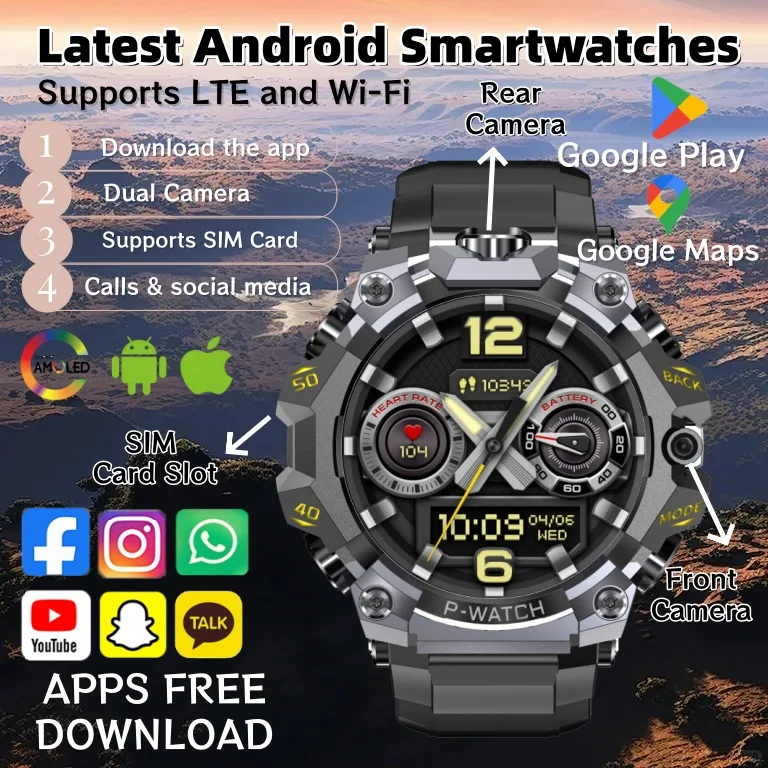 Q668 Android Smart Watch 4G/5G Network SIM Card 1.508 inch AMOLED 466*466 Dual Camera GPS Outdoor Sport APP Download Smartwatch