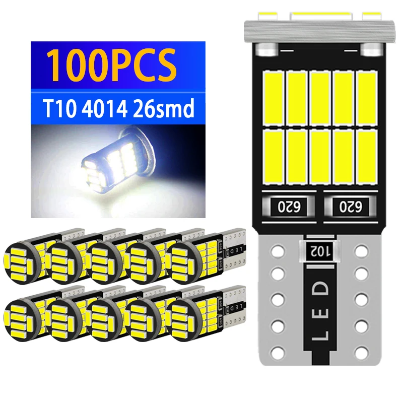 

100pcs Car 192 W5W Led T10 168 194 Trunk Signal Lamps Interior Reading Map Dome Light Parking Position Clearance Lights Bulb 12V