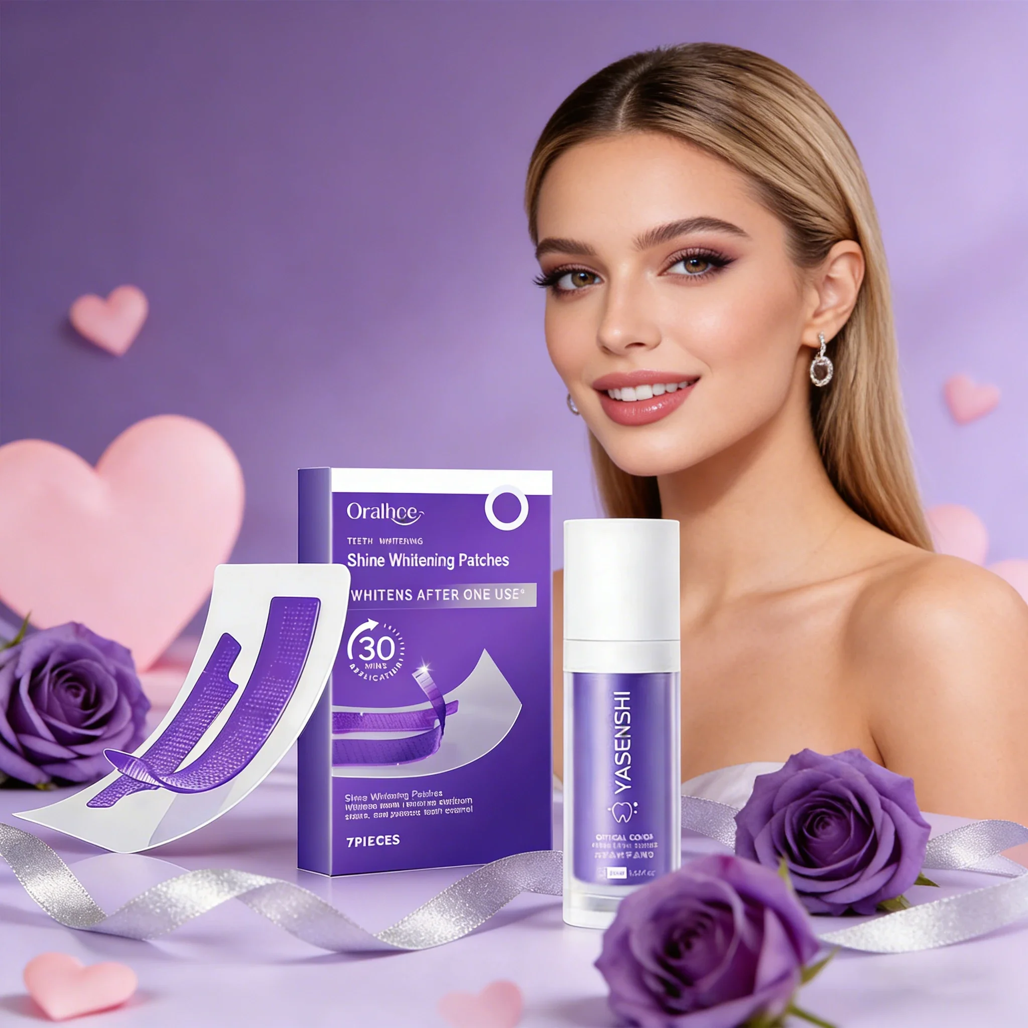 

Набор для отбеливания зубов ко Дню святого Валентина с отбеливающей зубной пастой - 7-дневные полоски для быстрого удаления пятен для яркого меньшего улыбки