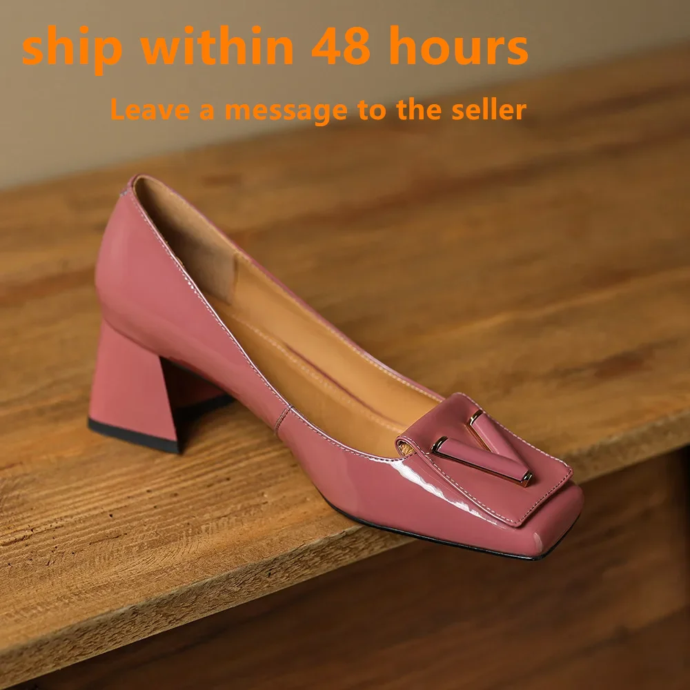 Aucegi Spring Summer Elegant Pumps Fashion Ladies Genuine Leather Square Toe Casual Med Heels Female Shallow Party Dress Shoes