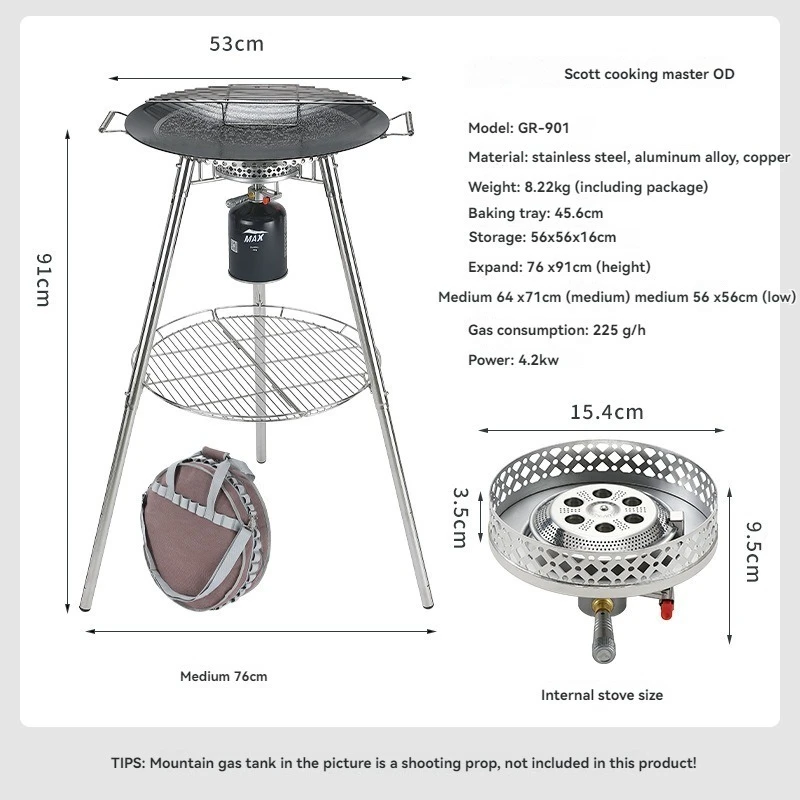 CAMPINGMOON GR-900 Газовая плита для кемпинга, пожарный гриль, уличный гриль для барбекю из нержавеющей стали, складной гриль для выпечки с чугунной пластиной для жарки