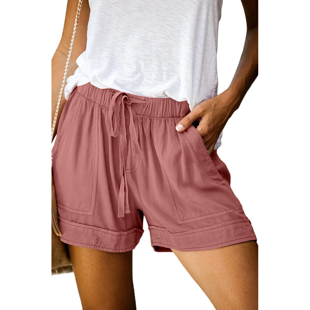 Summer Women's Shorts 12 Colors Loose Lace-up Elastic Waist Loose 4 Large Pockets Street Fashion Black Hot Shorts Pants