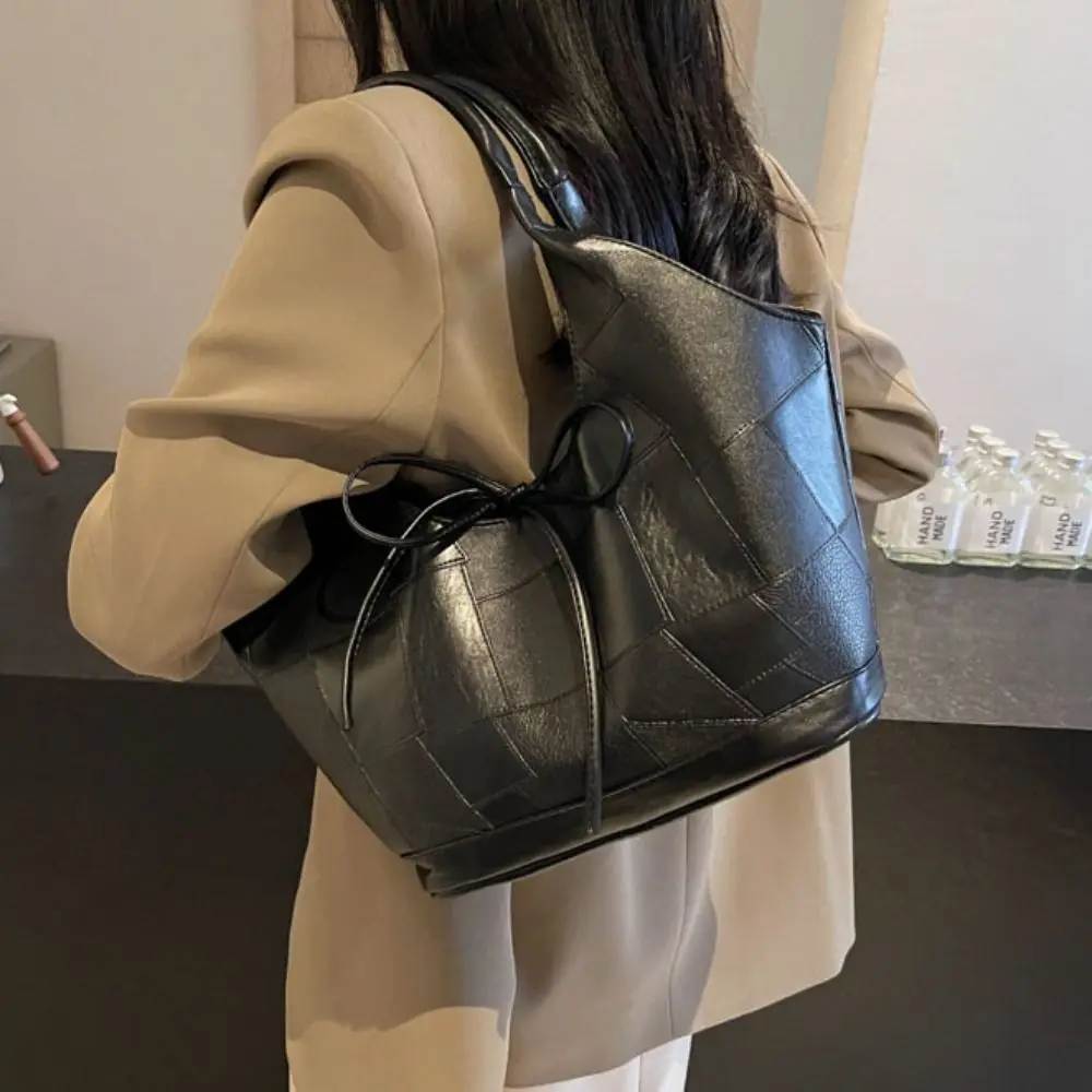 귀여운 PU 활 겨드랑이 가방 대용량 Y2k 숄더백 경량 휴대용 가죽 토트 백 여성 레이디 소녀