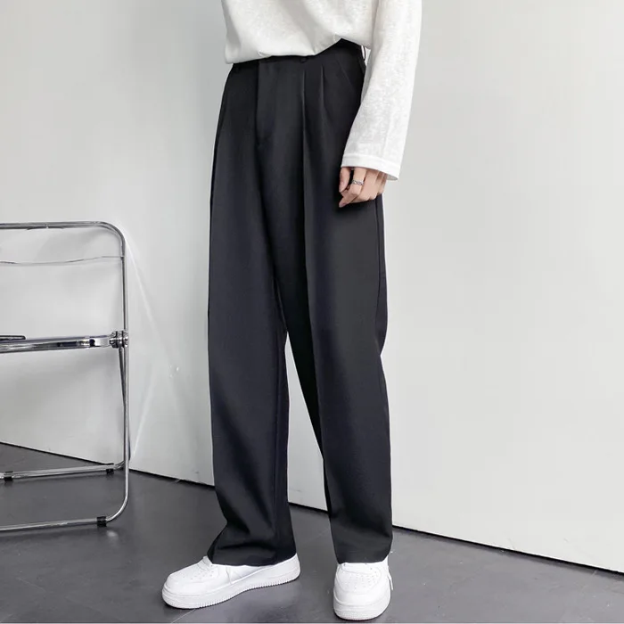 Japanese and Korean Men Thin Pendant Casual Dress Pants Men Ins Nine Points Loose Straight Leg Casual Wide Leg White Suit Pants