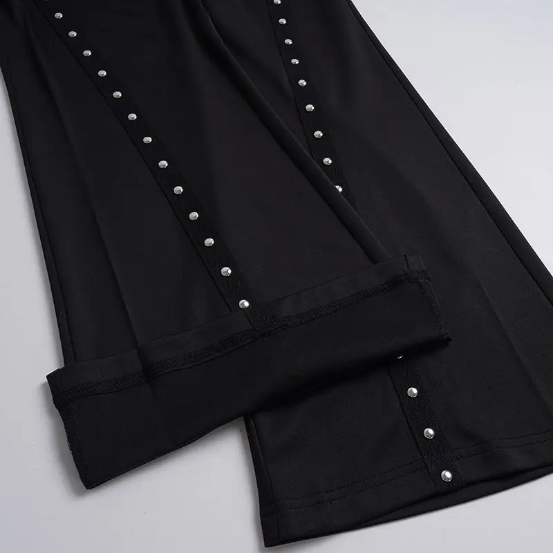 Dark Style Rivet Boot-cut Pants for Women, Low-waisted Woven Pants, Loose Slimming Hot Girl Floor-length Trousers