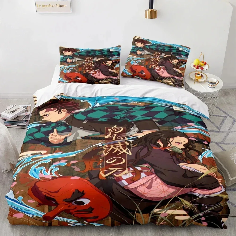 Anime Demon Slayer Kamado Tanjirou Bedding Set Duvet Cover Bed Set Quilt Cover Pillowcase Comforter king Queen Size Boys Adult A