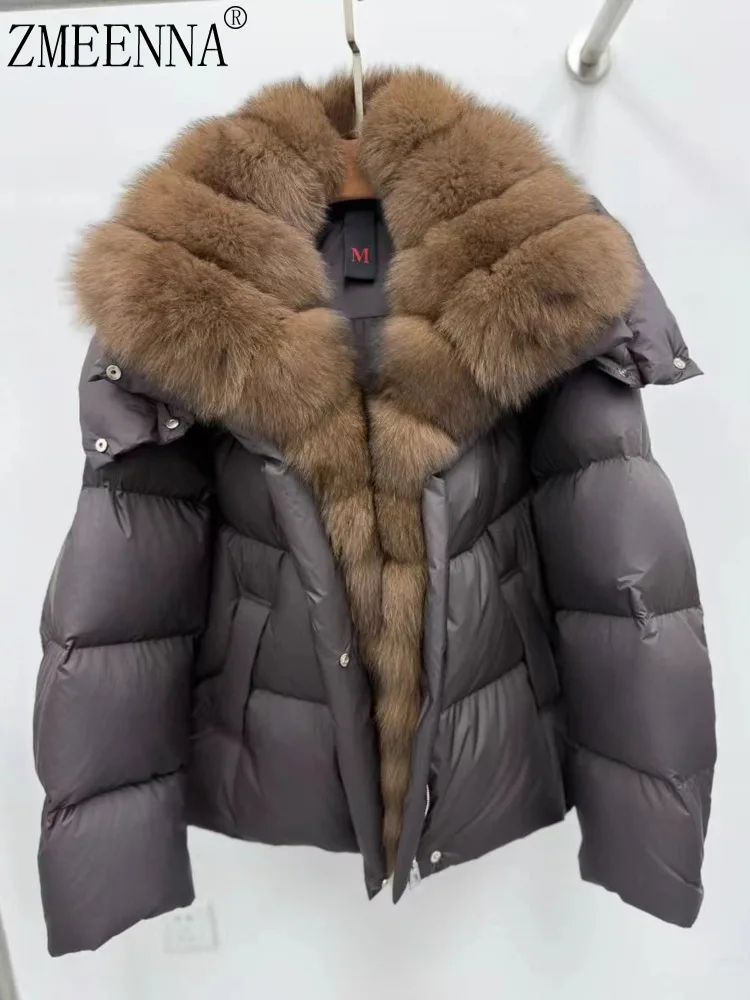 

ZMEENNA женский короткий пуховик с воротником из натурального меха, роскошное зимнее пальто, теплая верхняя одежда, модная посадка ZM4321