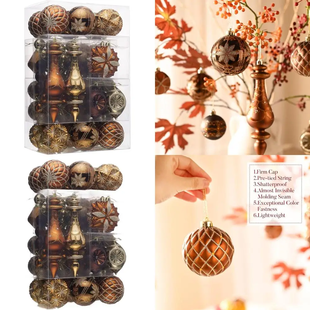 

90-Piece Copper, Bronze, and Gold Shatterproof Christmas Tree Ornaments Set - Luxurious Brown Balls for Holiday Party Decoration