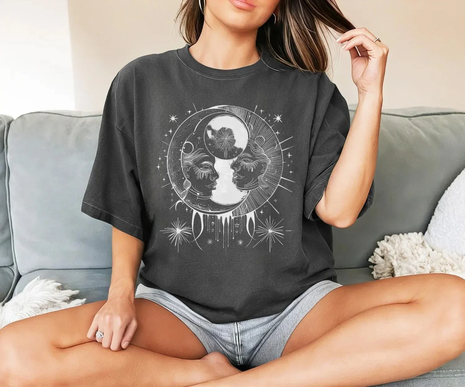 

Plus Size Summer Women's Golden Moon Goddess Print T-Shirt Cotton Breathable Stylish Versatile Street Style Oversized