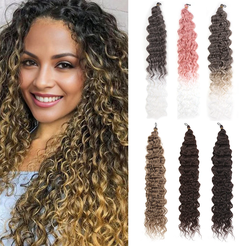 

Синтетические длинные вьющиеся волосы для плетения, 30-дюймовые вязанные крючком волосы с океанской волной для чернокожих женщин, плетение волос с глубокими волнами для косичек в стиле бохо