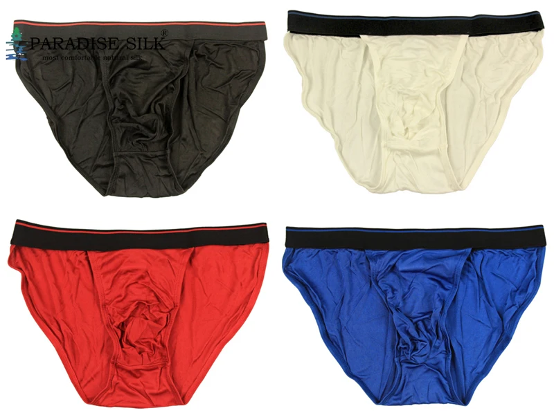 

Mens Underwear Briefs 4 Pair Sexy 100% Natural Silk Knit Brief Men String Bikini For Size US S M L XL XXL