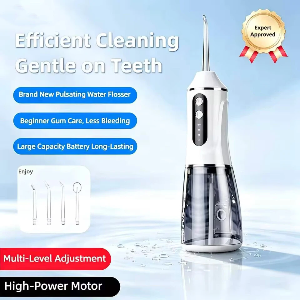 Portable Water Flosser Oral Irrigator 3 Pressure Modes USB Type-C Rechargeable Dental Cleaner 0.6mm Precision Water Jet With 4 N