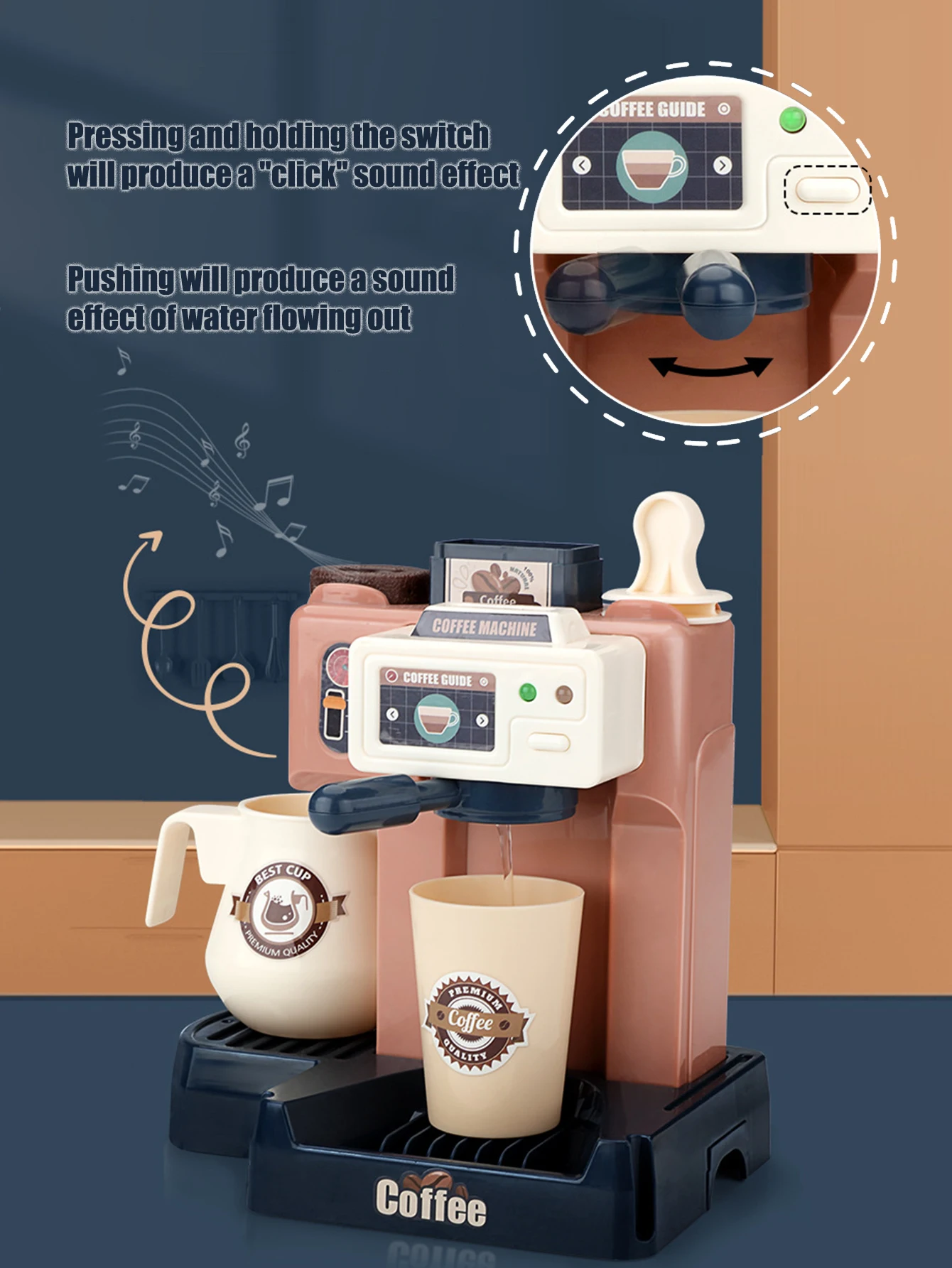 41-częściowy zestaw ekspresu do kawy dla dzieci 3w1, udawanie robienia kawy ze światłem i dźwiękiem, ręczny wylot wody, zabawki do odgrywania ról, prezent dla chłopców i dziewczynek