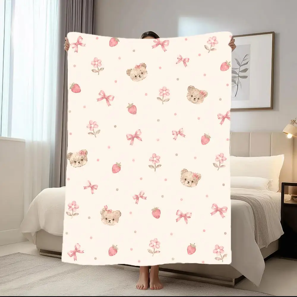 Pink Bear Set Throw Short Plush Throw Blanket Soft Skin-Friendly Multi-Scene Home Office