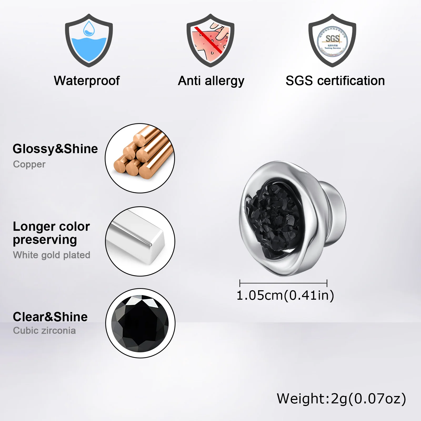Vnox Magnetic Clip Earrings No Piercing, Black Blue White Zircon Mobius Circle Earrings for Women Men, Birthday Jewelry Gift view 4