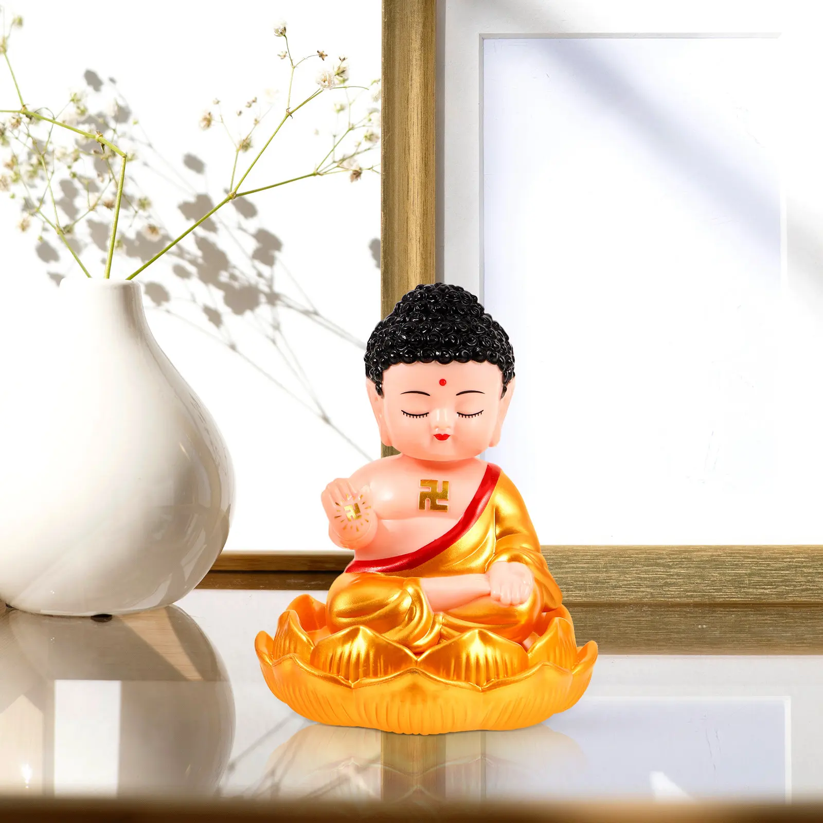 Solar Powered Buddha Ornament for Home Office Desk Dashboard Feng Shui Decor Plastic Garden Statue view 5