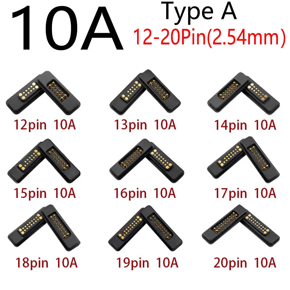 1Sets DC 36V 10A Waterproof Magnetic Pogo Pin Connector 12-20Pin No Ears Pogopin Male Female Spring Loaded DC Power Socket