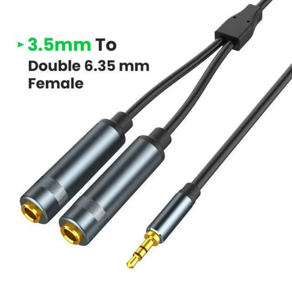 3.5mm TRS to Double 6.35mm Stereo Adapter Cord 1/8 inch Male to Dual 1/4 inch Female Jack Audio Extension Cable 30cm