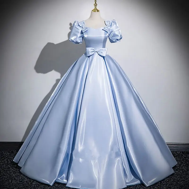 

Blue Customized Ball Gown Quinceanera Dresses With Bow Prom Birthday Party Evening Gowns Women Formal Occasion Vestido De Noche