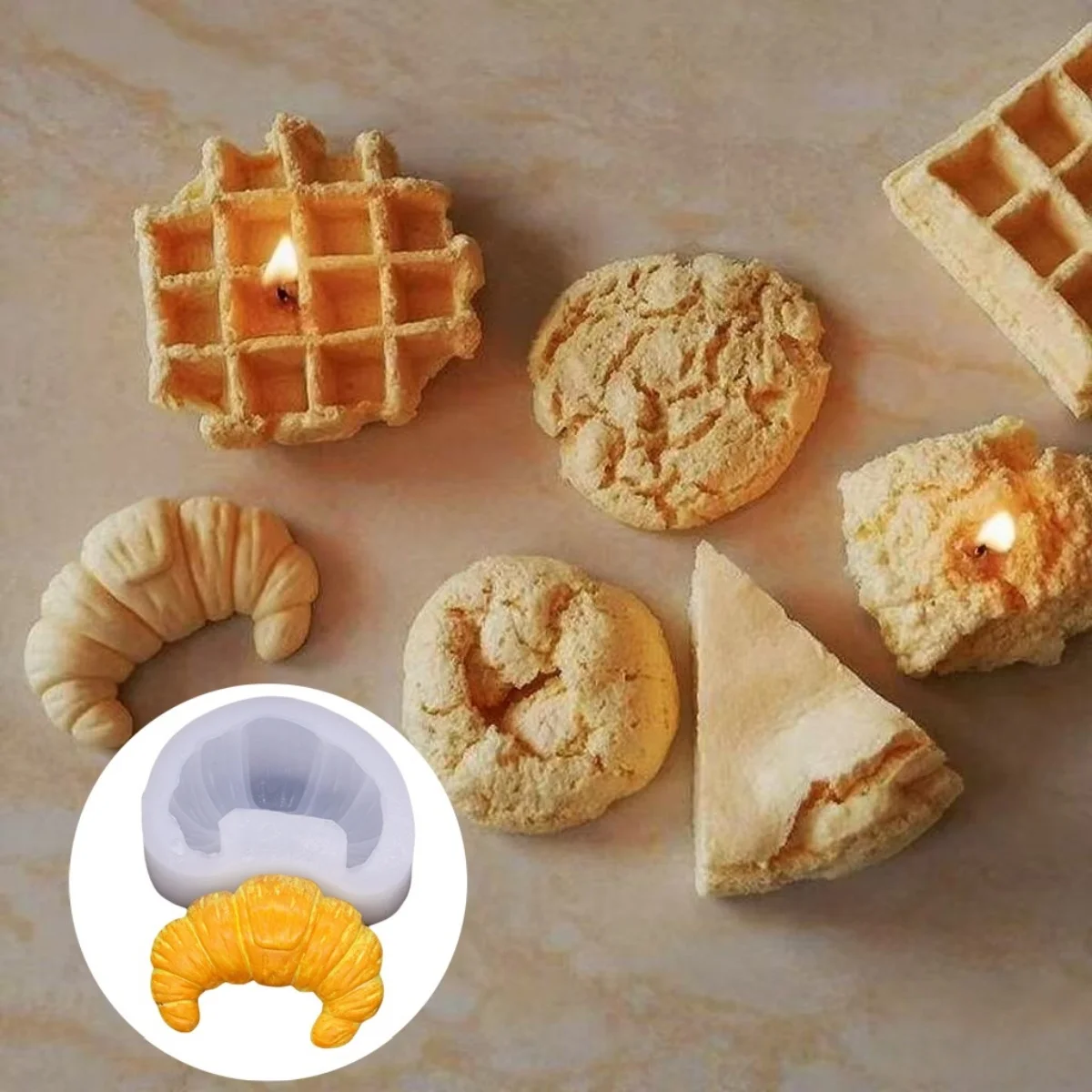 Molde de silicona para aperitivos 3D para hacer gofres, vela en forma de croissant, herramienta de resina epoxi, crema de tiramisú, molde de fundición de yeso, decoración