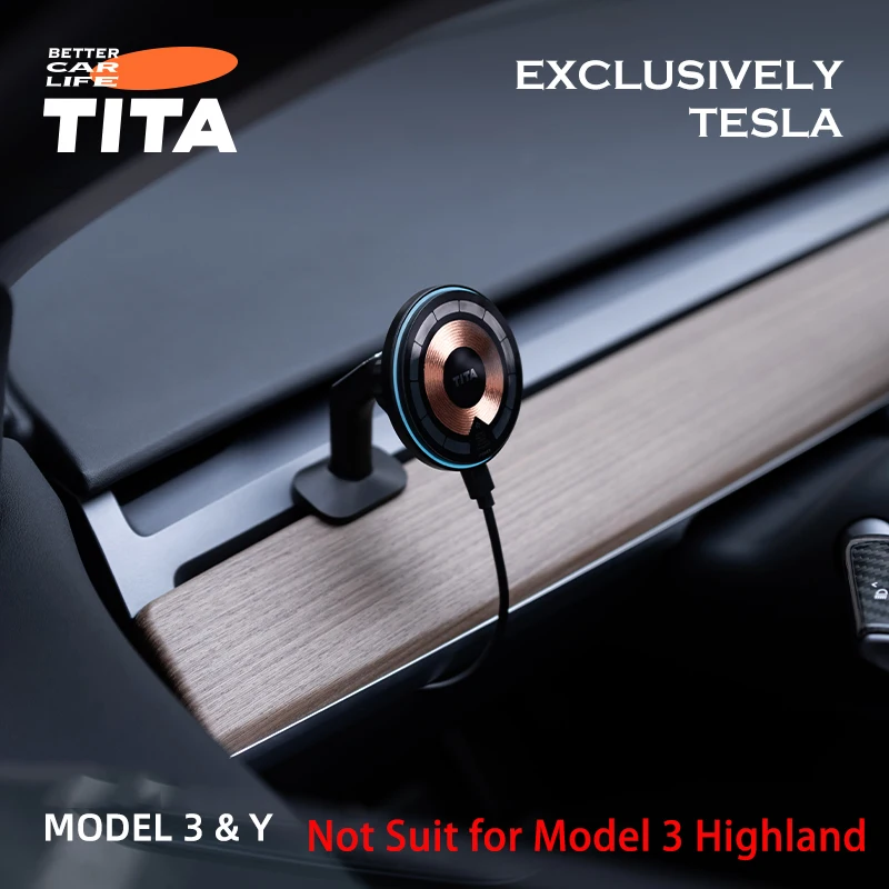 Tita 15W Wireless Charger For Tesla Model 3 Model Y Mobile Phone Holder Magnetic Attraction Navigation Holder Car Phone Mount