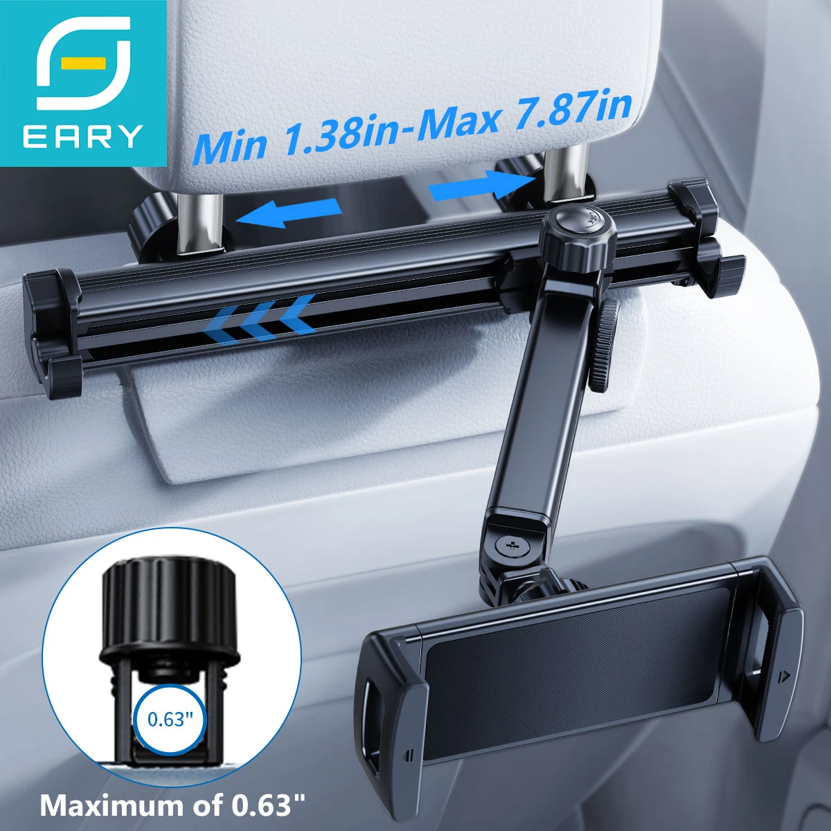 

Eary 360°Rotate Adjustable Car Headrest Tablet Holder Phone Stand Mount for Car Back Seat 2 Hooks for Kids Fits 4.7-12.9"Devices