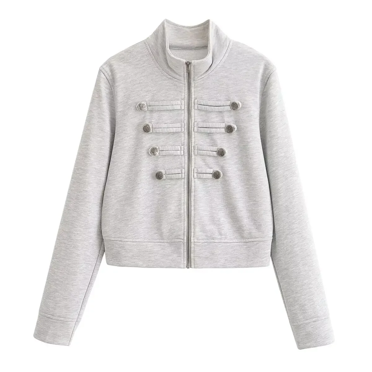 Gray Short Women's Sports Jackets Spring Autumn New Female Chic Napoleon Front Double Zipper Coats Lady Casual Streetwear Jacket