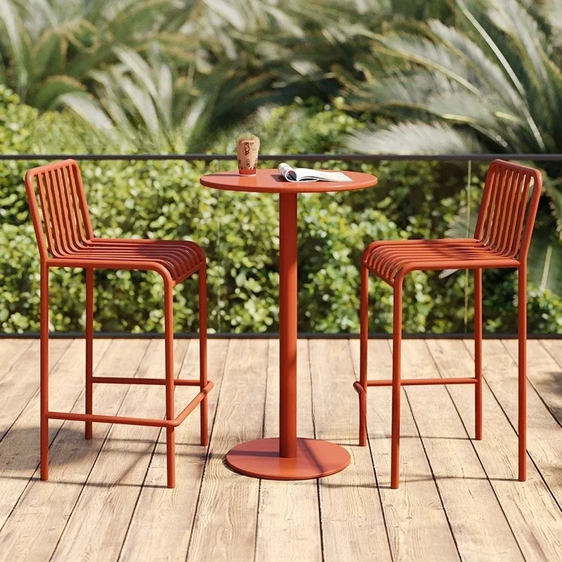 Nordic garden wrought iron high table and chair combination, milk tea shop one table an