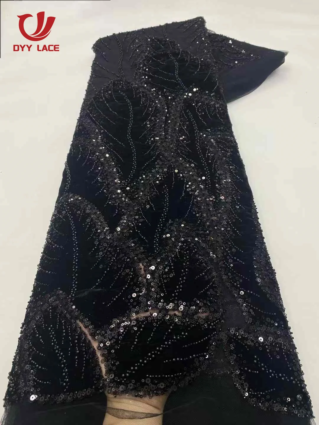 Latest African Beaded Lace Fabric 2025 High Quality 5 Yards Nigerian Sequins Groom Tulle Fabric Material For Wedding