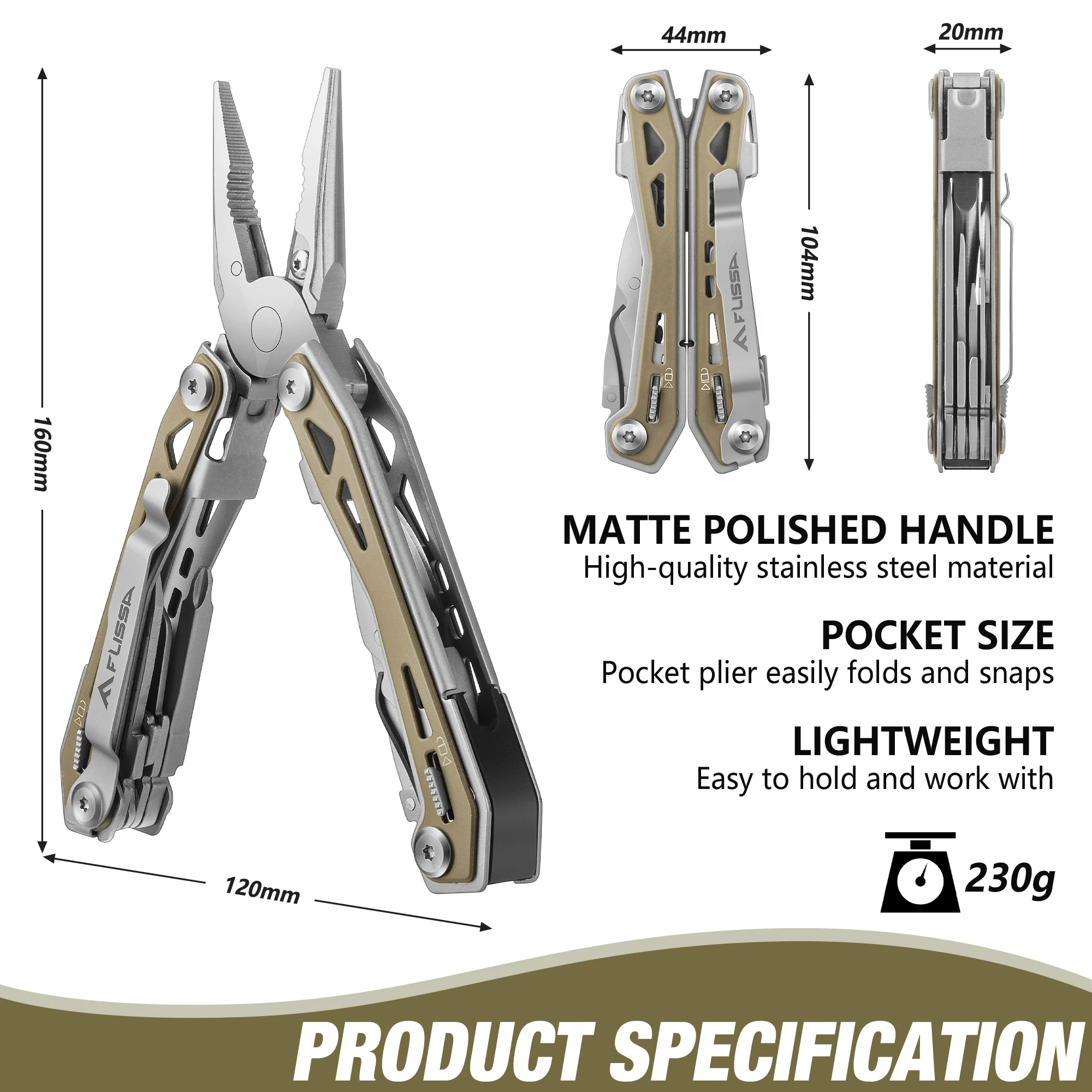 FLISSA 16-in-1 Multi-tool Pliers with Sheath Folding Plier Wire Stripper Outdoor Camping Survive Mini Portable Multitool Pocket