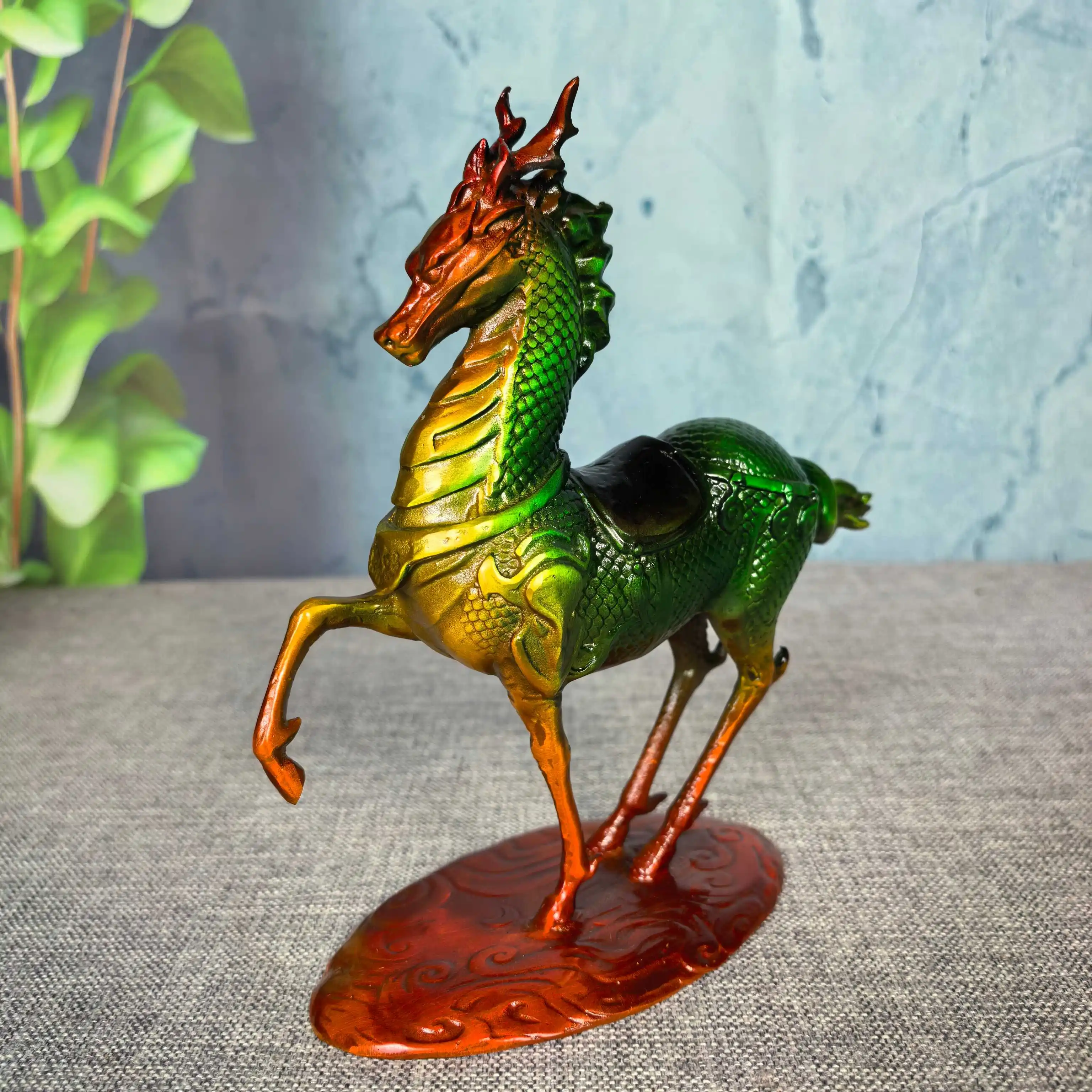 

Rare Old copper Bronze-colored Glazed 'Ink Qilin, Blue Dragon Horse statue,free shipping