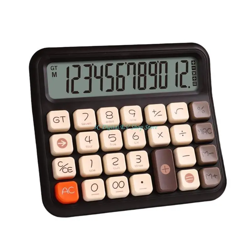 E74D آلة حاسبة مكتبية لطيفة مكونة من 12 رقمًا وأزرار كبيرة تعرض زرًا مريحًا محمولاً باليد