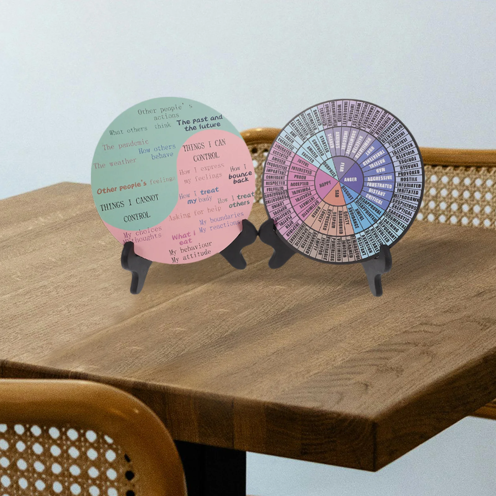 2 Pcs Emotional Wheel Ornaments Feelings with Stand Decors Desktop Decoration Chart Shape Shaped