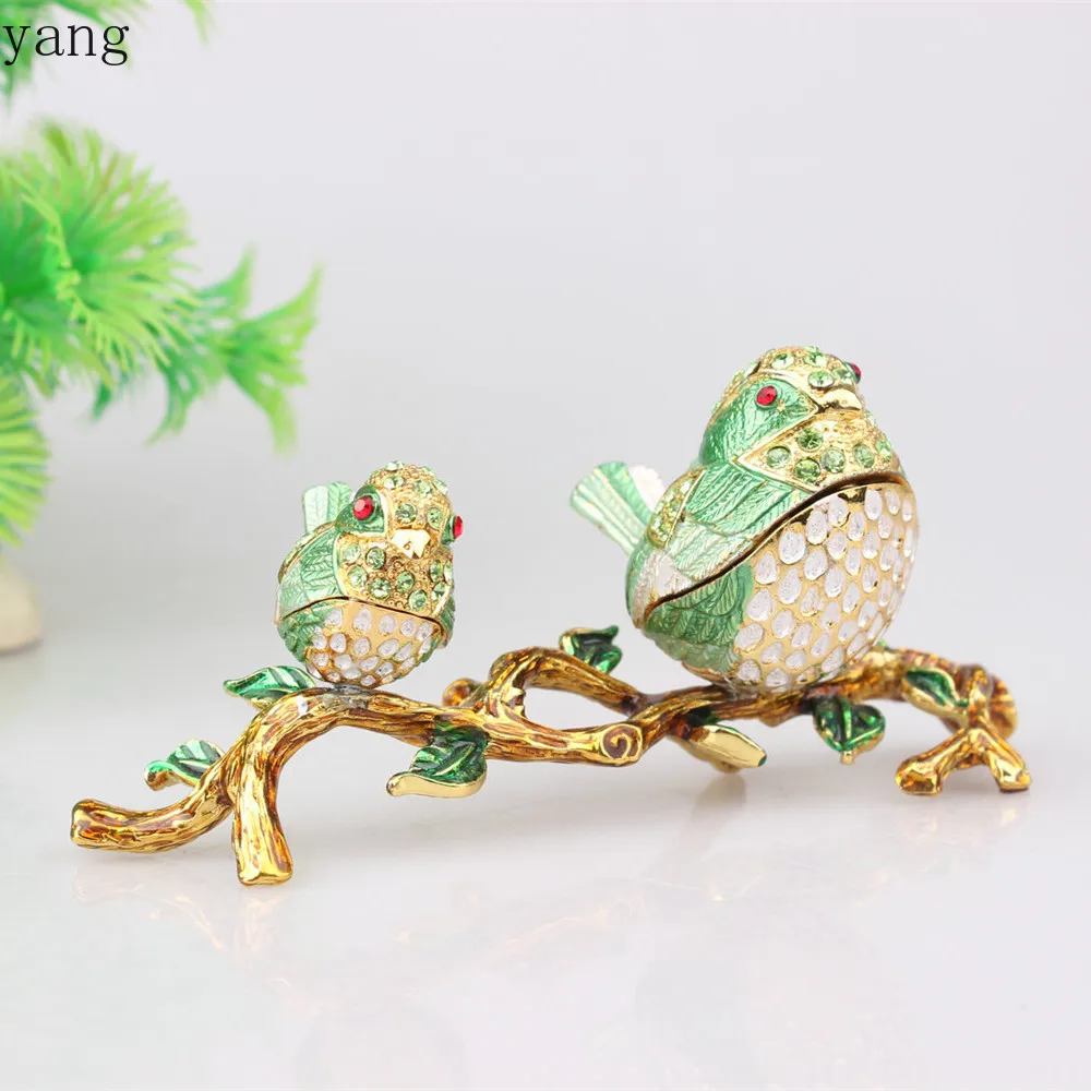 CX alloy enamel color craft diamond-encrusted ornament mother and son acacia bird light luxury jewelry box