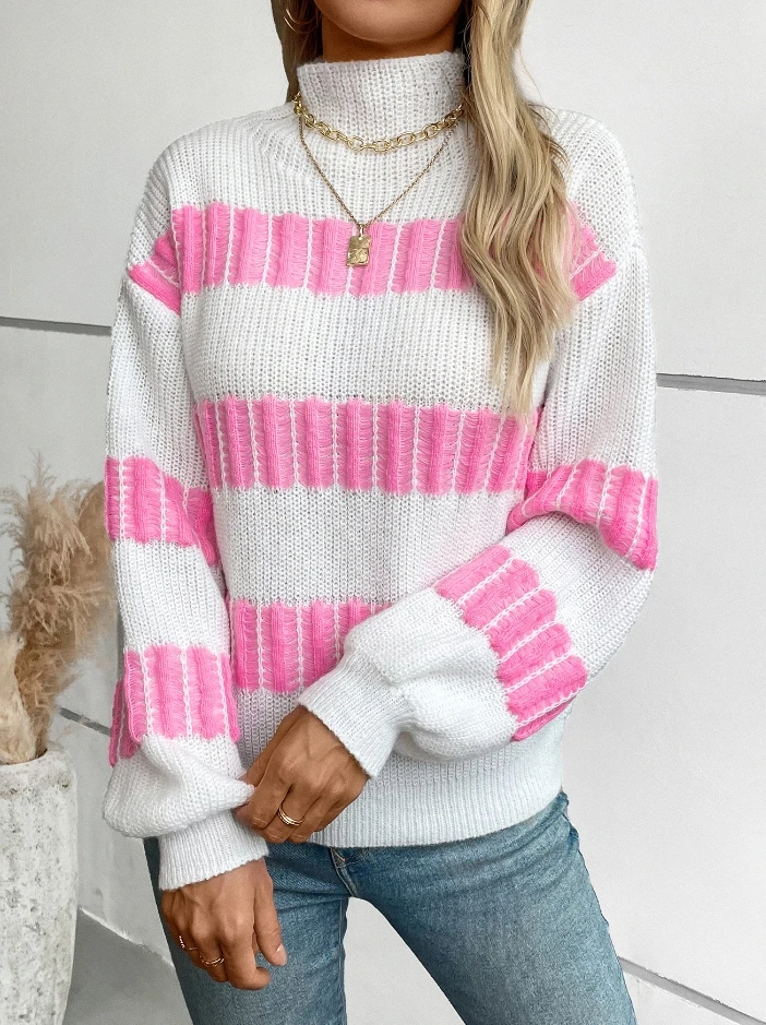 Elegant Versatile Loose Half High Neck Knitted Sweater 2025 Autumn Winter New Fashion Casual Pullover Tops Female Clothing