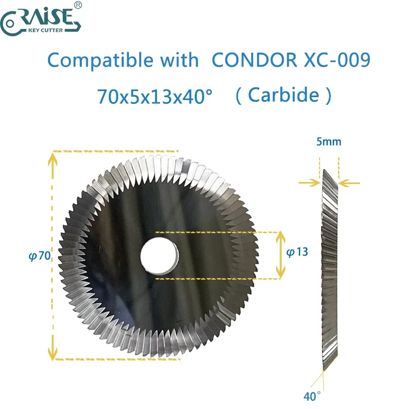 Milling Cutter 70x5x13 Compatible with Condor XC-009 Key Cutting Machine Locksmith Tools