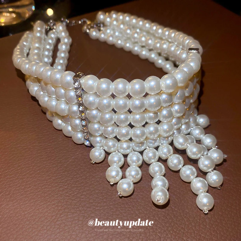 French Multi-Layer Bead Pearl Necklace With Retro Elegance Niche Temperament Light Luxury Collarbone Grand Exaggerated Party