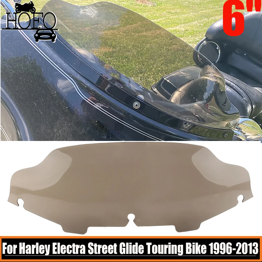 

6" Motorcycle Windshield Fairing Windscreen Front Wind Splitter Glass For Harley Electra Street Glide Touring Bike 1996-2013