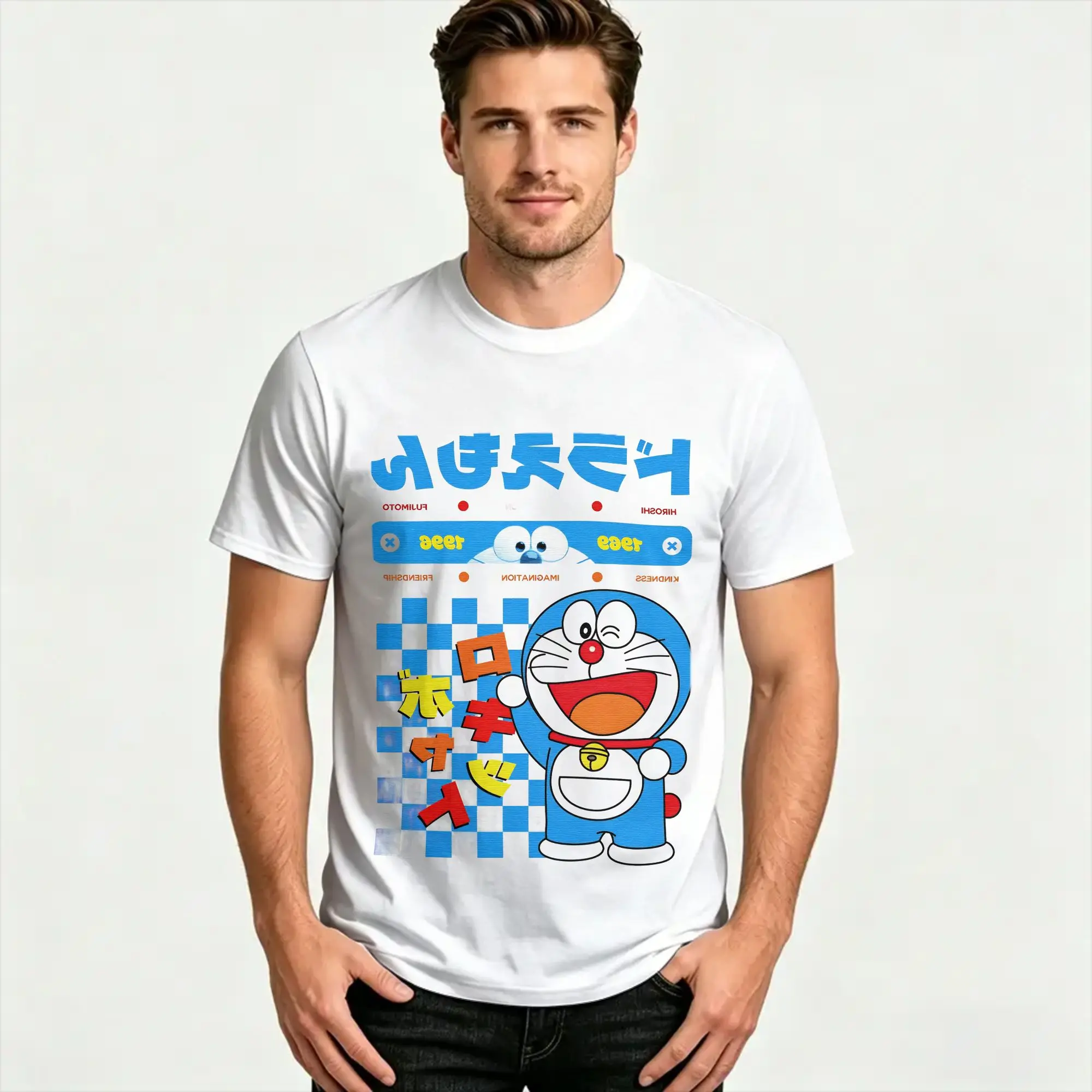 Streetwear Doraemons T Shirt Unisex Round Neck Short Sleeve Top Tee Robot Cat Cartoon  Cotton Summer Tops
