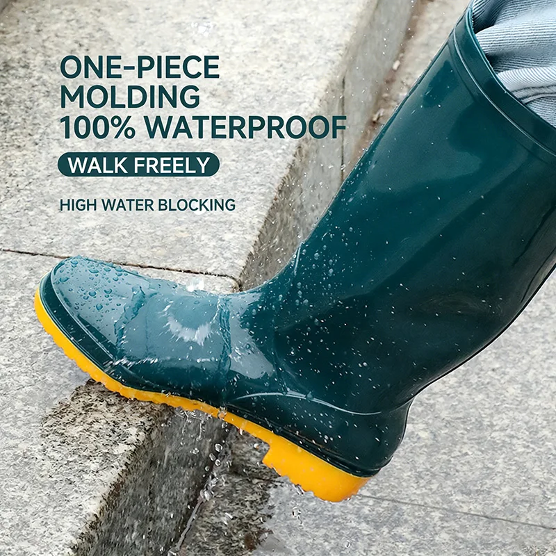 

Women's PVC Rain Boots with Rubber Sole High-Top Mid-Calf Work Shoes Comfortable And Wear-Resistant