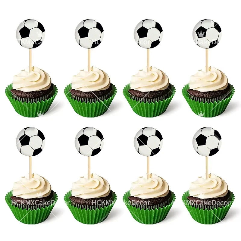 24 Stück/Set Fußball-Cupcake-Topper Schwarz-Weiß Fußball-Deko für Sport-Themen-Geburtstagsfeier Babyparty-Dekorationen – Detail 1