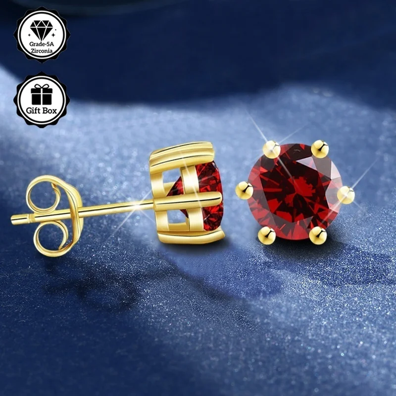 LAMVOICE Schmuck für Damen/Ohrstecker mit 0,6–4 Karat rotem Zirkonia, hypoallergene Ohrringe, Weihnachtsgeschenk für Damen