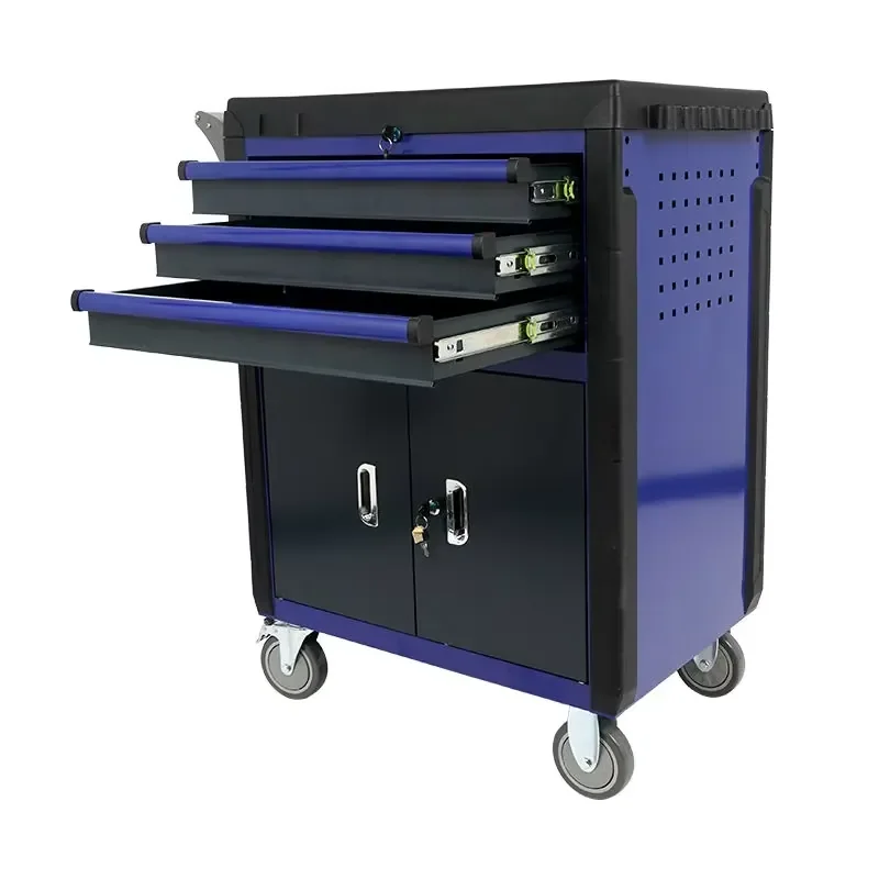 Multi-functional KARJOYS KJ-07120 Iron Tool Cabinets Storage Trolley 3 Drawers Water Resistant 50x83x100cm Swivel Casters
