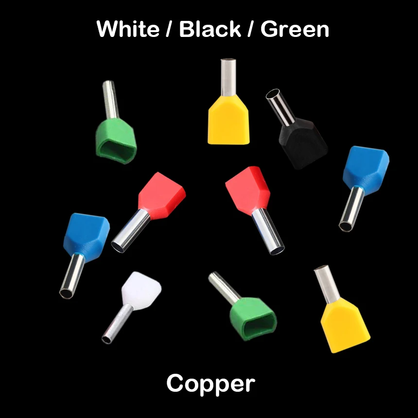 TE2513 TE4012 TE6014 White Black Green Copper Pre-Insulating Twin Cord Double Wire Tube Pin End Ferrule Connector Crimp Terminal