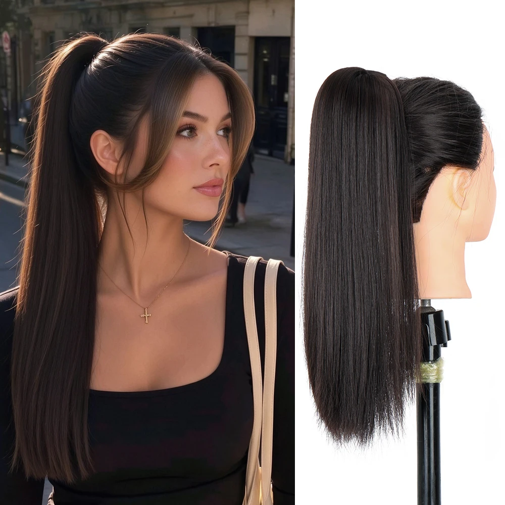 Synthetic 16Inch Claw‑Clip Ponytail Extension High‑Temp Fiber Straight Ponytail Wig Quick Install for Women Daily Dating Party