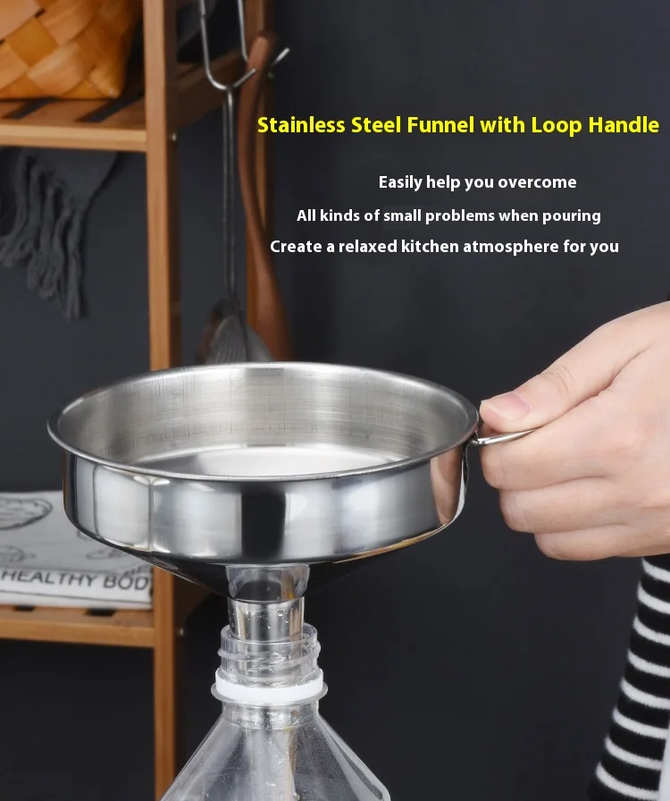 

Stainless Steel Funnel for Kitchen Thickened Hanging Home Use Oil Pourer for Sauce Vinegar with Filter Mesh